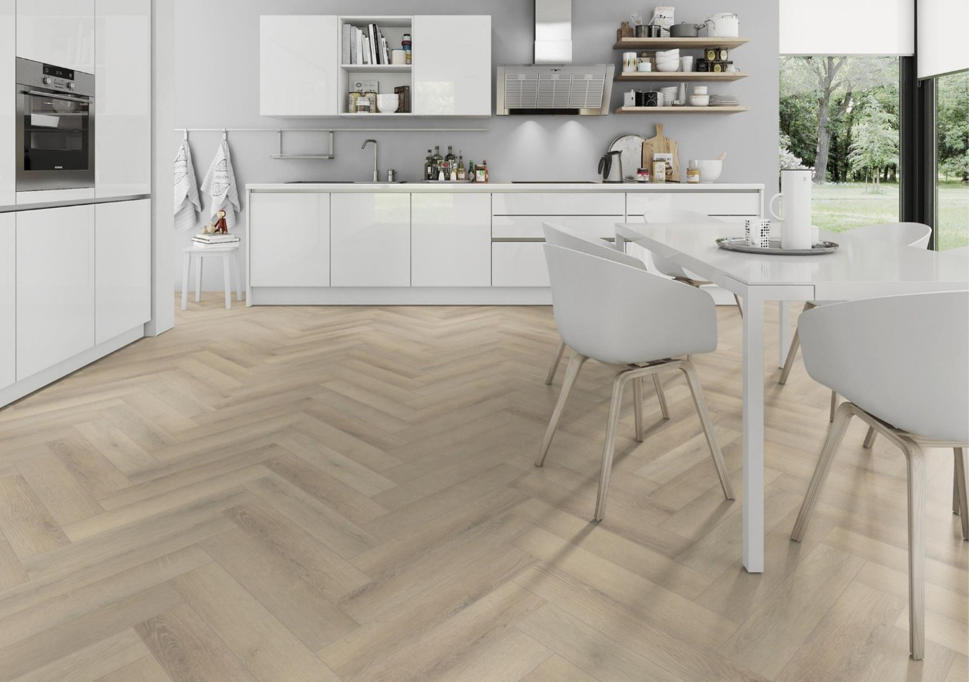 Lignum Core Seashell Oak Herringbone LVT Dryback 2.5mm stickdown Luxury Vinyl Tile